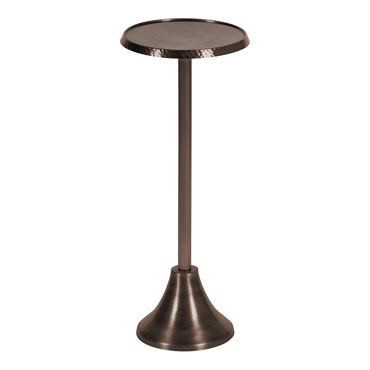 Sanzo Modern Pedestal Drink Table; 9 x 9 x 23; Bronze; Decorative End Table with Hammered Tabletop
