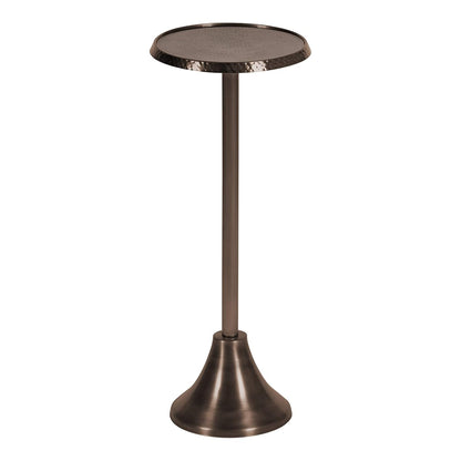 Sanzo Modern Pedestal Drink Table; 9 x 9 x 23; Bronze; Decorative End Table with Hammered Tabletop