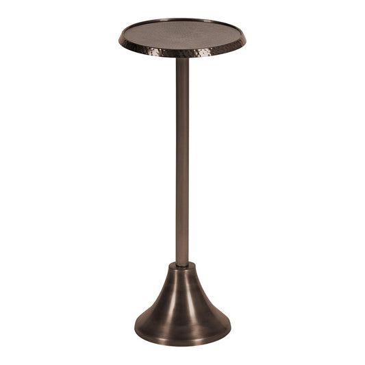 Sanzo Modern Pedestal Drink Table; 9 x 9 x 23; Bronze; Decorative End Table with Hammered Tabletop