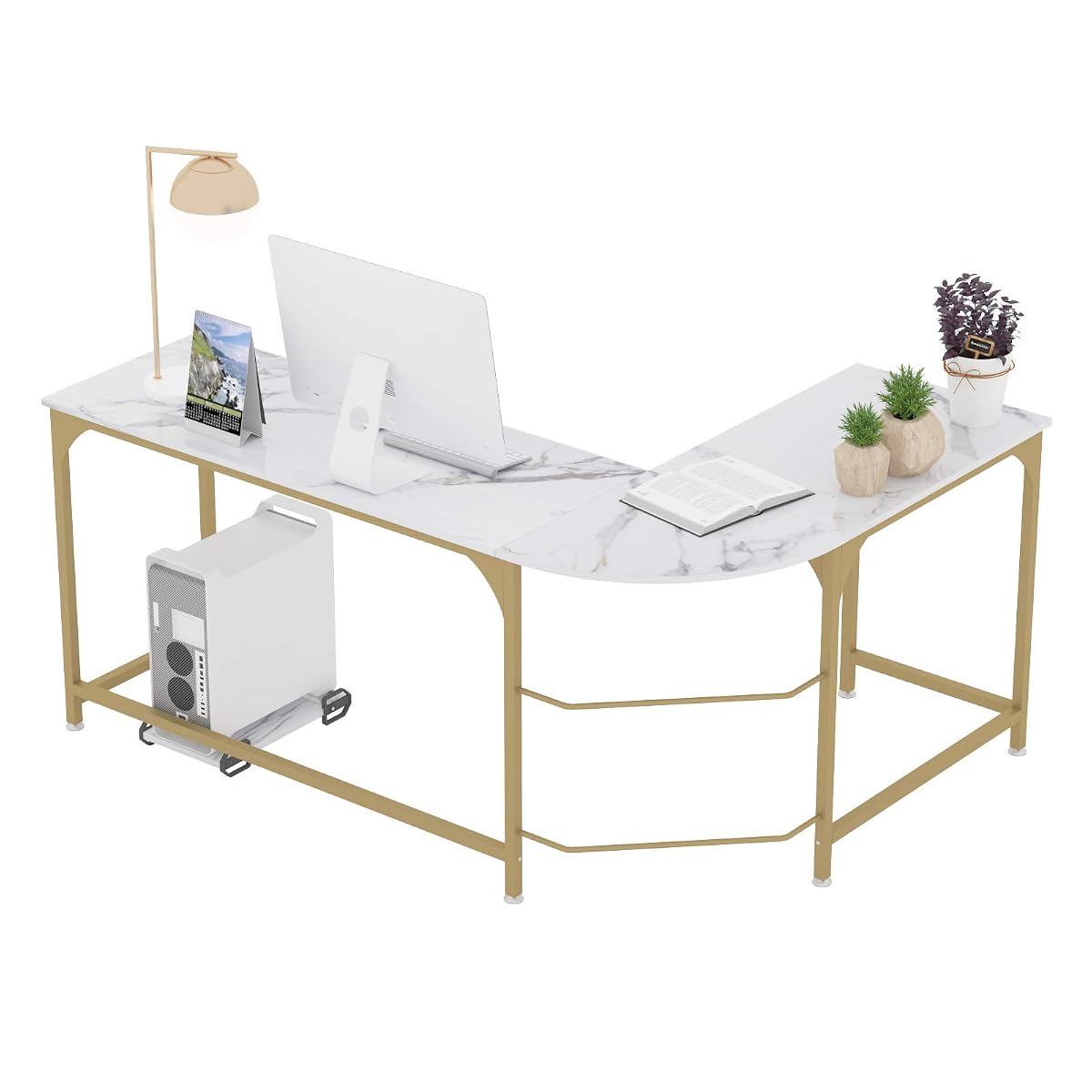 Reversible L Shaped Desk White, 66.1" Corner Gaming Computer Desk