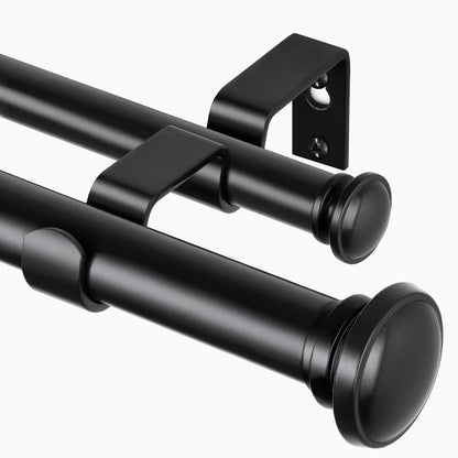 1 Inch Double Curtain Rods for Windows 66 to 120 Inch, Black | Heavy Duty Dual Curtain Rods, 33lbs Weight Capacity, Adjustable for Windows 54-116 Inch, Decorative for Bedroom
