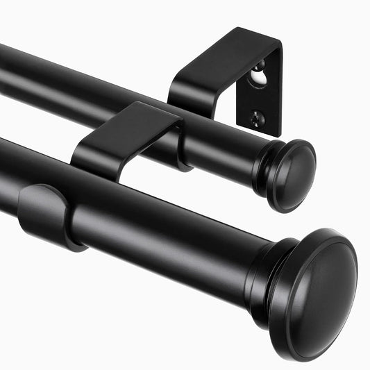 Black heavy duty adjustable double curtain rods