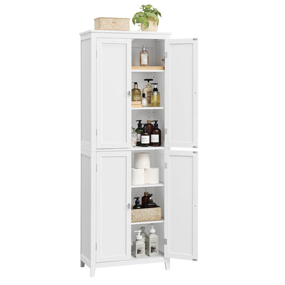 VASAGLE Floor Storage Cabinet, Freestanding Storage Unit with 4 Doors, Adjustable Shelves, 11.8 x 23.6 x 66.9 Inches, for Entryway, Bathroom, Cloud White UBBC550W01