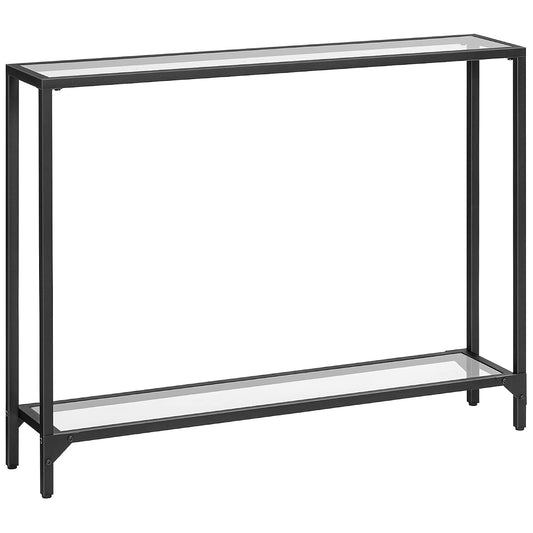 39.4" Narrow Console Table, Tempered Glass Sofa Table, Behind Couch Table Modern Entryway Table, Metal Frame, for Living Room, Hallway BK04XG01