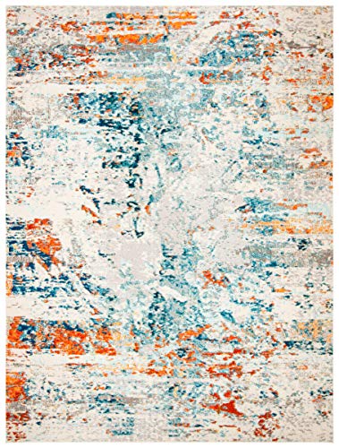 SAFAVIEH Area Rug 8x10 - Madison Collection - Large - Cream & Orange, Modern Abstract Design, Non-Shedding & Easy Cleaning, Ideal for Living Room, Bedroom, Office, Dining Space (MAD478B)