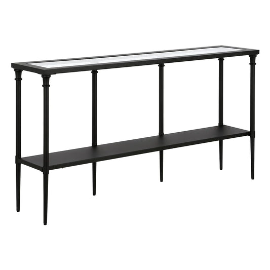 Nellie 55'' Wide Rectangular Console Table with Metal Shelf in Blackened Bronze | Two-tier design with glass top adds stylish storage and display space to entryways, hallways, living rooms, or behind sofas