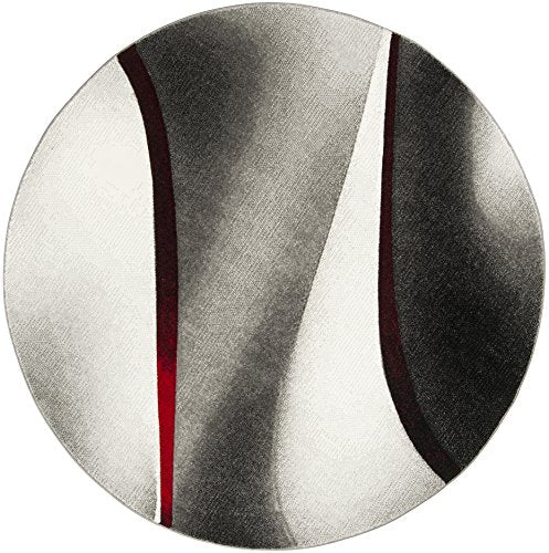 SAFAVIEH Hollywood Collection Area Rug - 9' Round, Grey & Red, Mid-Century Modern Design, Non-Shedding & Easy Care, Ideal for High Traffic Areas in Living Room, Bedroom (HLW712K)