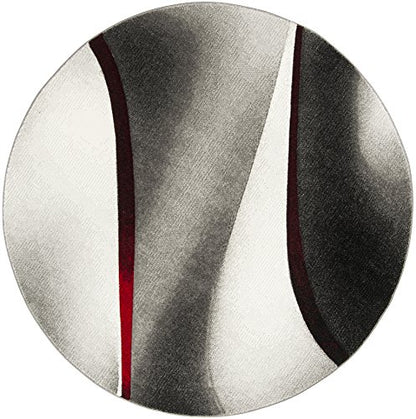 SAFAVIEH Hollywood Collection Area Rug - 9' Round, Grey & Red, Mid-Century Modern Design, Non-Shedding & Easy Care, Ideal for High Traffic Areas in Living Room, Bedroom (HLW712K)