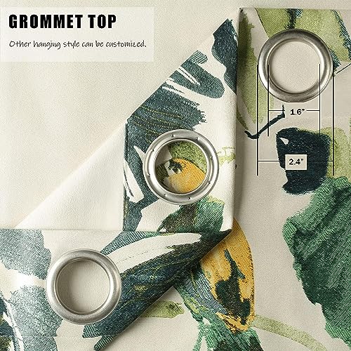 Extra Wide Curtains for Living Room, 1 Pc Blackout Curtains & Drapes Panel with Grommet, Green Macaw Pattern Print Window Treatment for Sliding Glass Door 100 Inches Wide