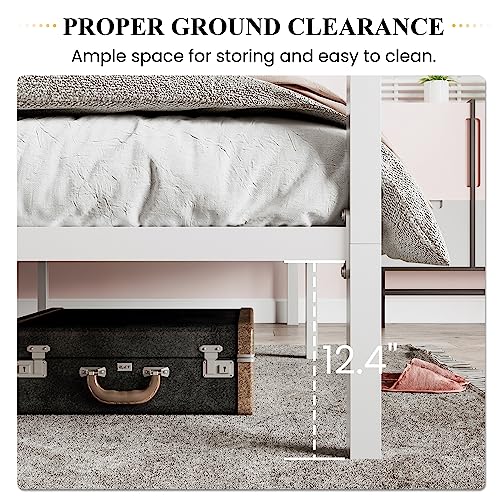 Queen Size Canopy Bed Frame with Heavy Duty Metal Slats, White, view 6