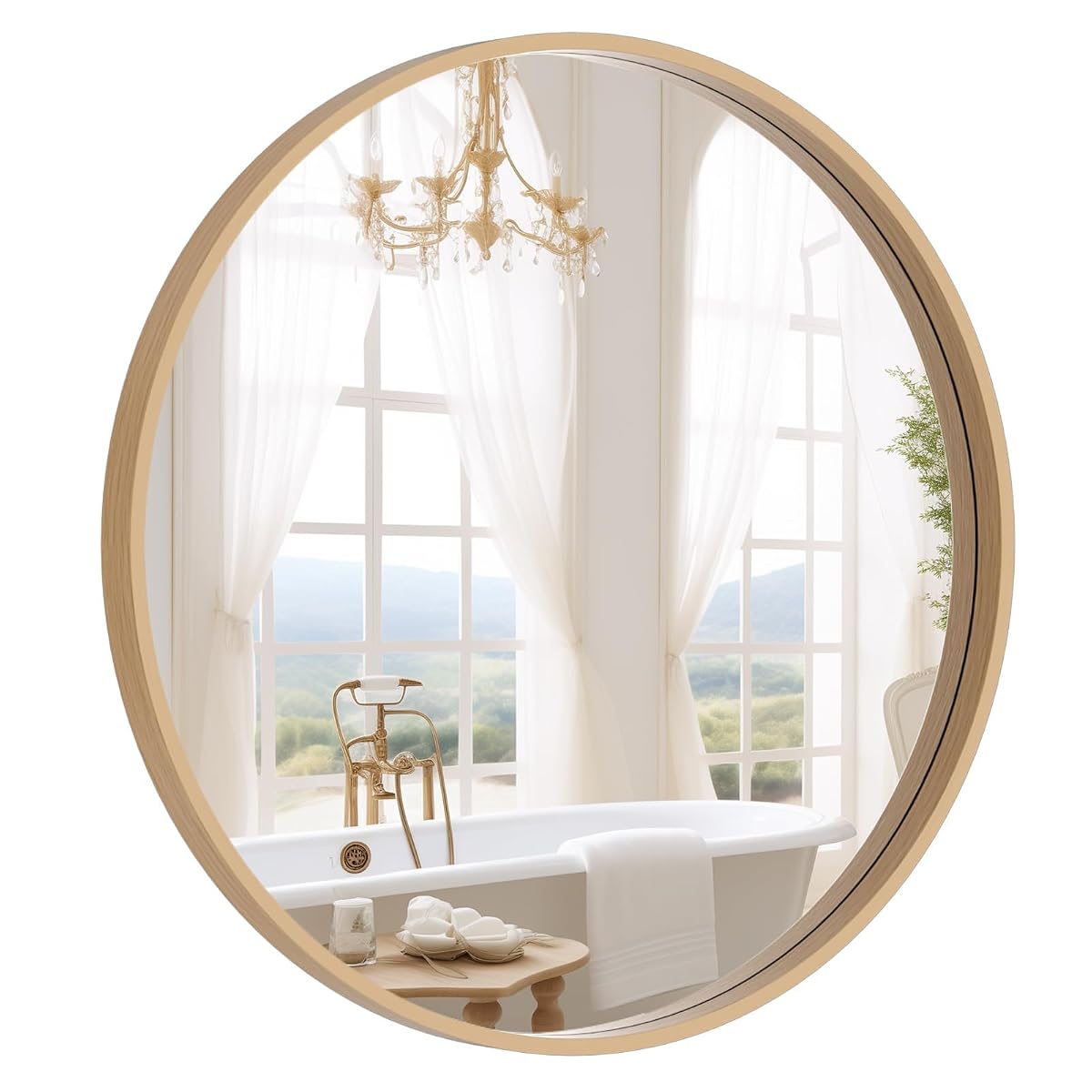 Round Wood Mirror 24 inch Circle Wall Mirror for Bathroom Round Wall Mirror for Wall Decor, Vanity, Entryway Living Room (Natural)