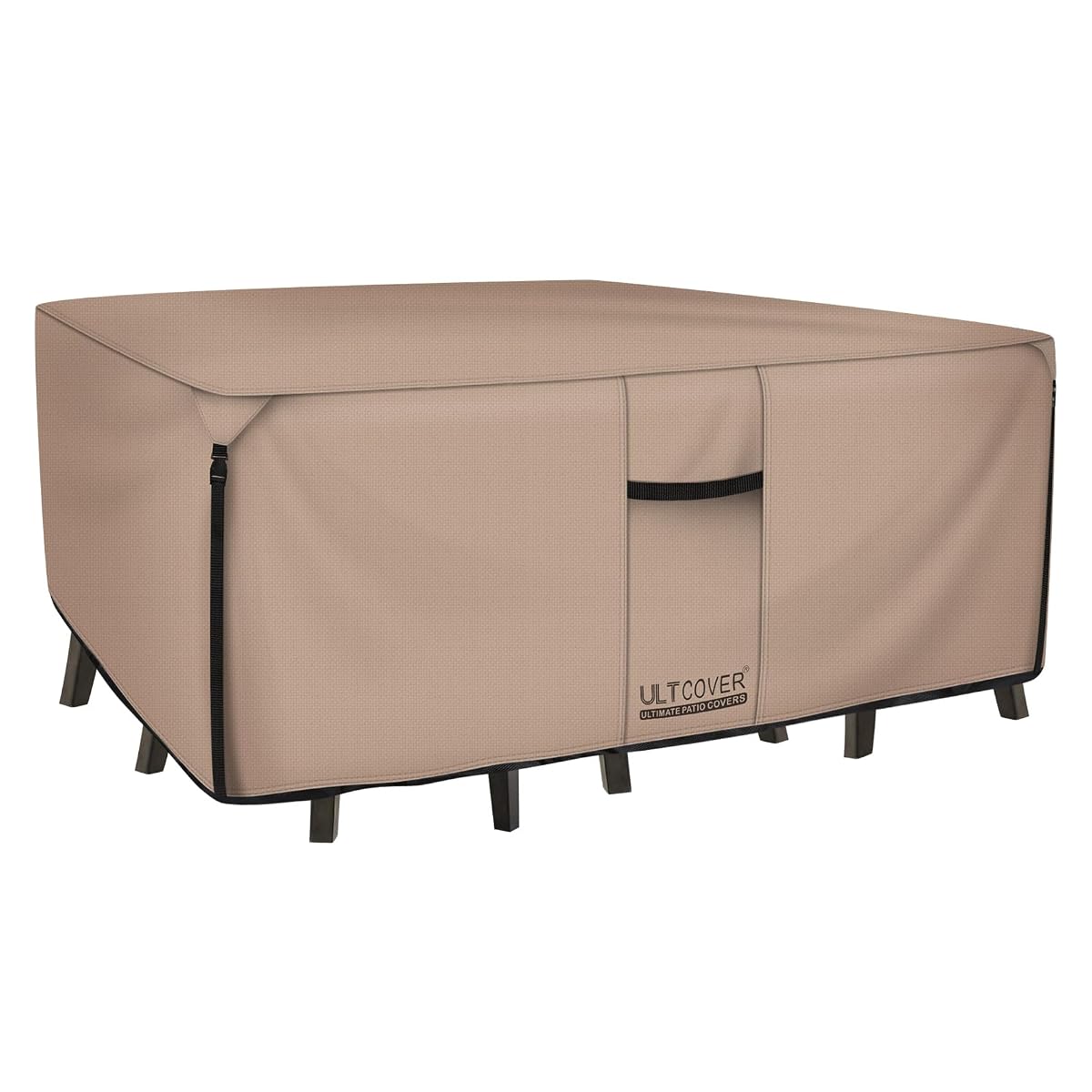 Rectangular Patio Heavy Duty Table Cover - 600D Tough Canvas Waterproof Outdoor Dining Table and Chairs General Purpose Furniture Cover Size 88L x 62W x 28H inch