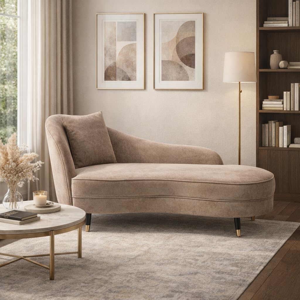 61" Velvet Curved Chaise Lounge Indoor with Pillow