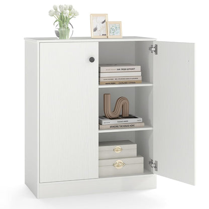 2-Door Storage Cabinet, Modern Floor Cabinet with 3-Tier Shelf, Freestanding Side Cabinet with Anti-Toppling Device, Storage Organizer for Living Room, Kitchen, Dining Room, Entryway (White)