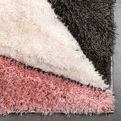 Walker Pink Triangle Boxes Thick Soft Plush 3D Textured Shag Area Rug 4x6 (3'11" x 5'3")