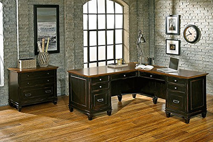 Hartford Modern Pedestal L-Shaped Wood Desk with 8 Drawers (2 Drop-Front, view 3