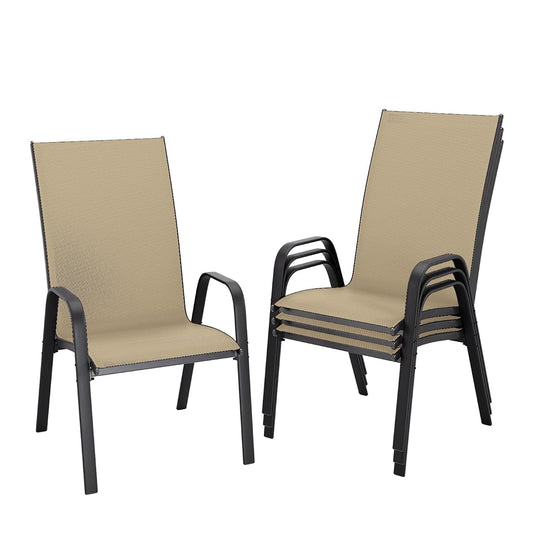 Patio Dining Chairs Set of 4, Outdoor Stackable Dining Furniture Set, All Weather Dining Set for Lawn, Garden, Poolside, Beige