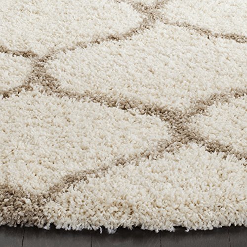 SAFAVIEH Hudson Shag Collection 9' Round Ivory/Beige SGH280D Moroccan Ogee Trellis Non-Shedding Living Room Bedroom Dining Room Entryway Plush 2-inch Thick Area Rug