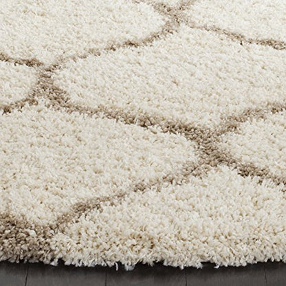SAFAVIEH Hudson Shag Collection 9' Round Ivory/Beige SGH280D Moroccan Ogee Trellis Non-Shedding Living Room Bedroom Dining Room Entryway Plush 2-inch Thick Area Rug