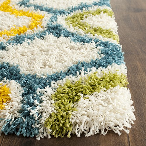 SAFAVIEH Kids Shag Collection Accent Rug - 4' x 6', Ivory & Multi, Rainbow Design, Non-Shedding & Easy Care, 2-inch Thick Ideal for High Traffic Areas in Entryway, Living Room, Bedroom (SGK561A)