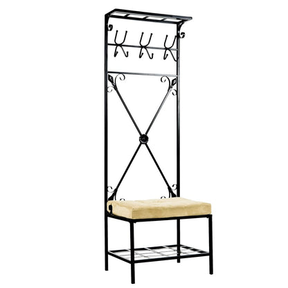 Dovanti Entryway Storage Rack & Bench Seat - Transitional Design, Black Metal - Ideal for Entryway, Mudroom (HP3191)
