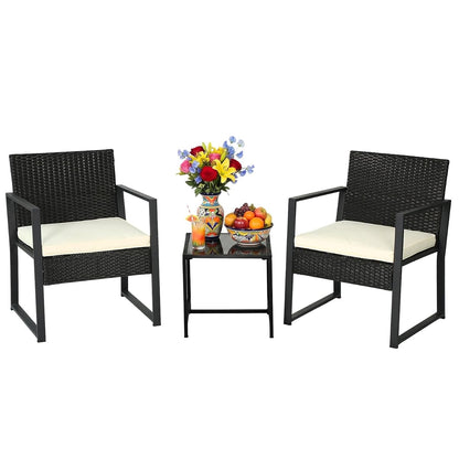 | 3-Piece Patio Furniture Set | Khaki |Outdoor Wicker Furniture with Coffee Table | Modern Rattan Chairs Conversation Set | Outdoor Seating | Weather-Resistant | for Porch, Garden, Lawn