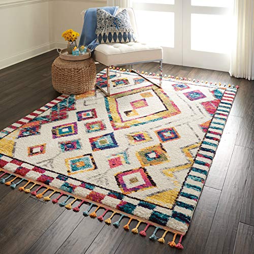 Home Moroccan Casbah Ivory Multicolor 3'11" x 6' Area Rug - Easy Clean, Non Shedding, Bed Room, Living Room, Dining Room, Kitchen (4' x 6')