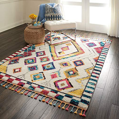 Home Moroccan Casbah Ivory Multicolor 3'11" x 6' Area Rug - Easy Clean, Non Shedding, Bed Room, Living Room, Dining Room, Kitchen (4' x 6')