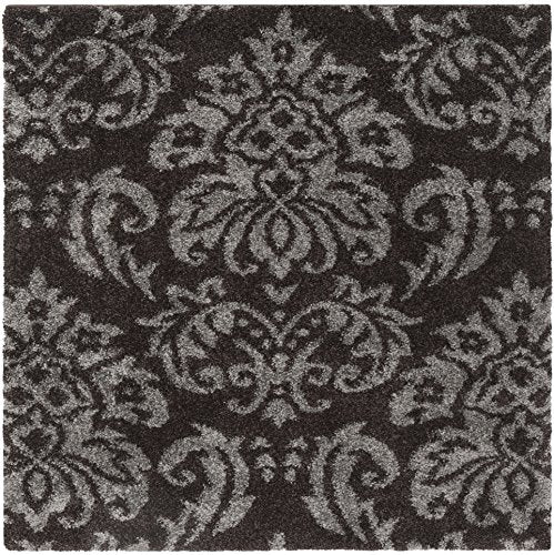 SAFAVIEH Florida Shag Collection Area Rug - 5' Square, Dark Brown & Smoke, Damask Design, Non-Shedding & Easy Care, 1.2-inch Thick Ideal for High Traffic Areas in Living Room, Bedroom (SG460-2879)