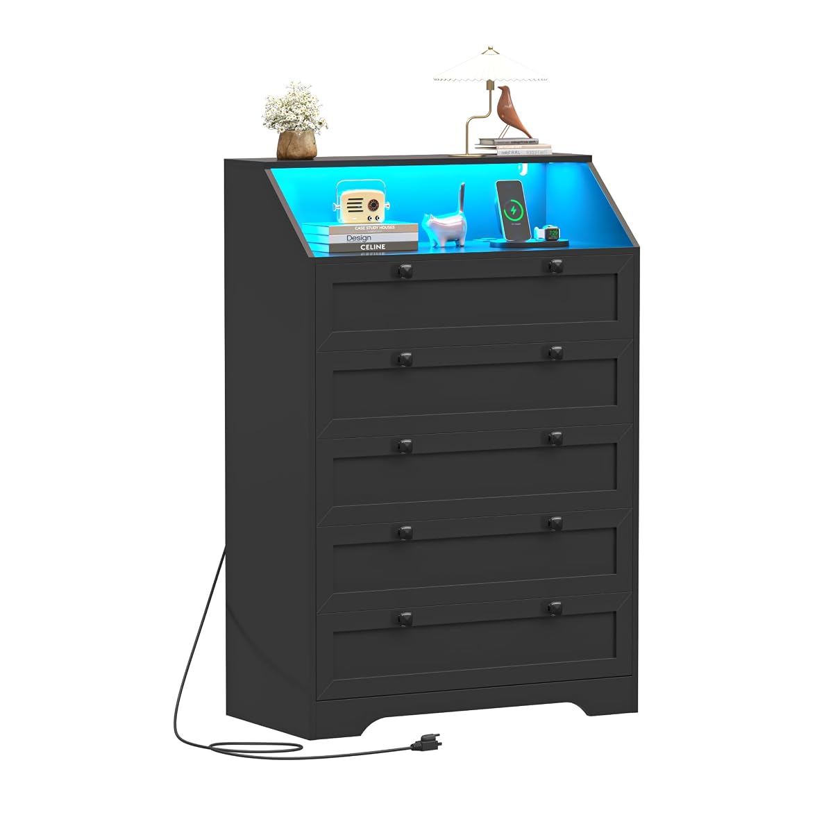 Black Dresser Tall 5 Drawer Dresser for Bedroom