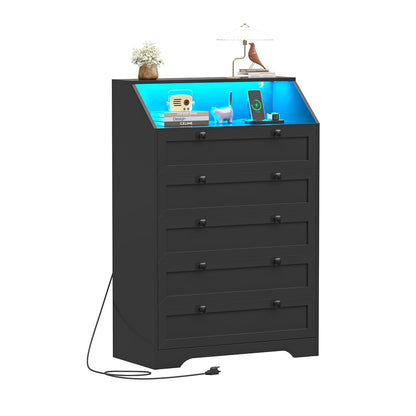 Black Dresser Tall 5 Drawer Dresser for Bedroom