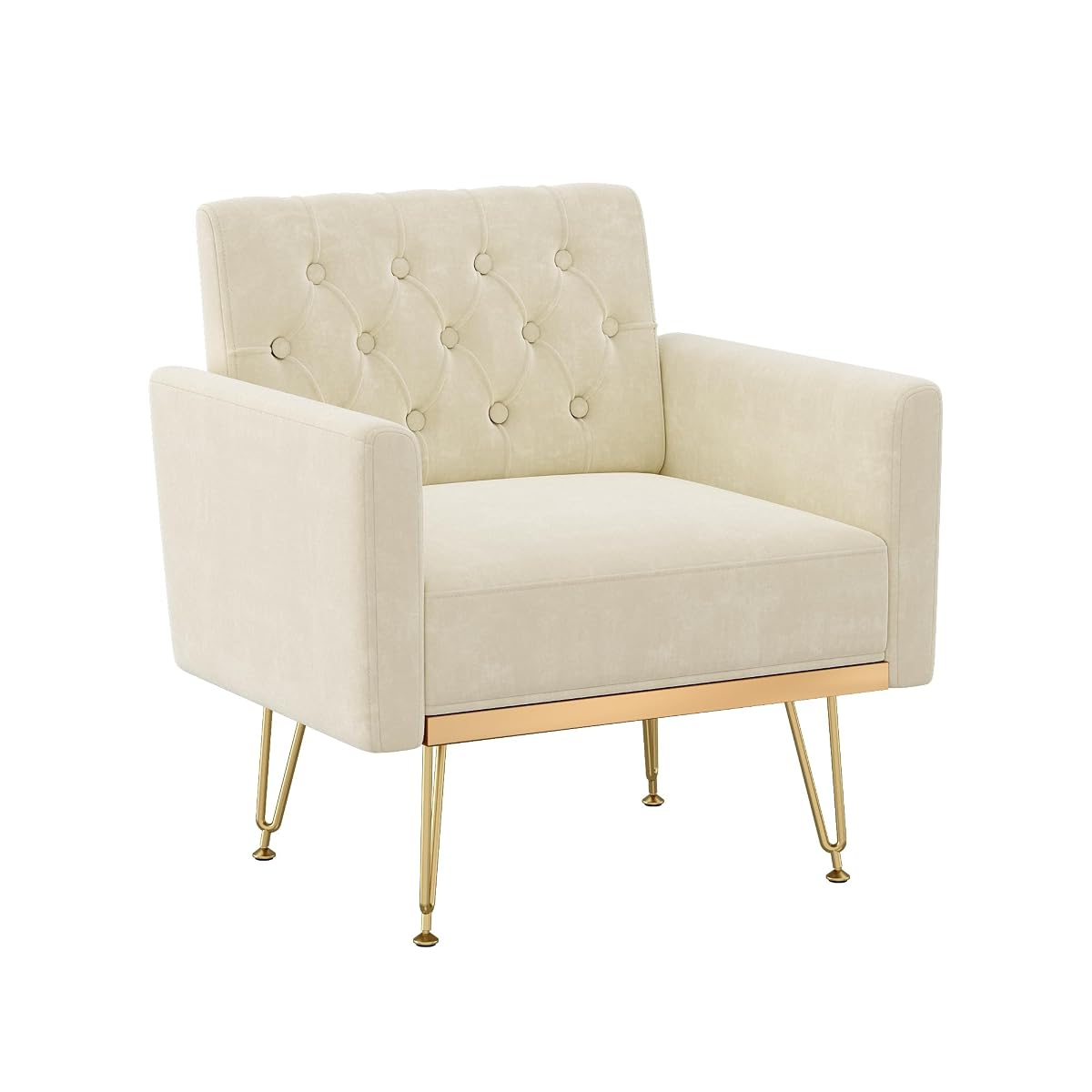 Accent Chair with Arm for Living Room, Velvet Modern Armchair Single Sofa Cozy Tufted Upholstered Reading Side Chairs with Gold Metal Leg for Bedroom Decorate