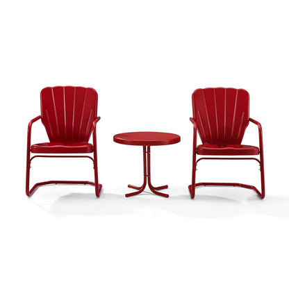 Crosley Furniture KO10012RE Ridgeland Retro Metal 3-Piece Seating Set with 2 Chairs and Side Table, Red