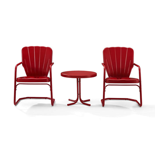 Red retro metal three-piece seating set with side table
