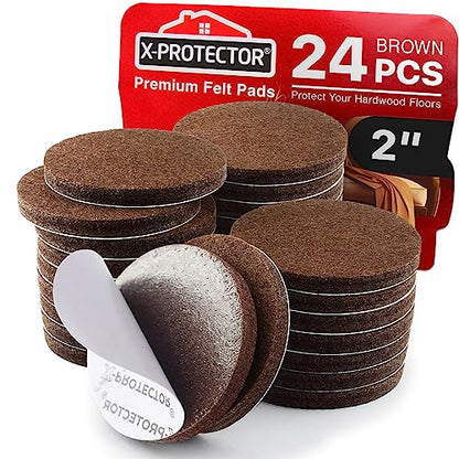 Felt Furniture Pads - 24 Pcs 2" Round - Chair & Floor Protectors - For Hardwood Floors - Protect Your Floors! (Brown)