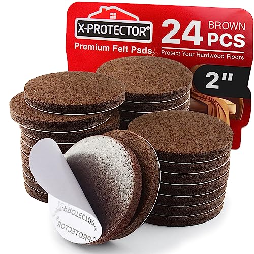 Felt Furniture Pads - 24 Pcs 2" Round - Chair & Floor Protectors - For Hardwood Floors - Protect Your Floors! (Brown)