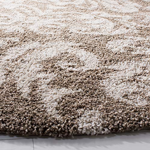 SAFAVIEH Florida Shag Collection Runner Rug - 2'3" x 21', Beige & Cream, Damask Design, Non-Shedding & Easy Care, 1.2-inch Thick Ideal for High Traffic Areas in Living Room, Bedroom (SG460-1311)