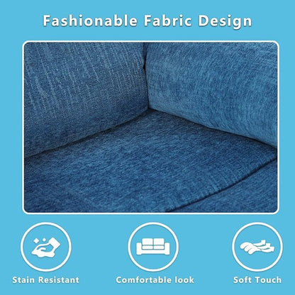 Modern Recliner Sofa Couch Set, 80" Wide, Blue, Vegan Leather/Fabric, 6-Seater, Sectional, Reclining, Easy Assembly