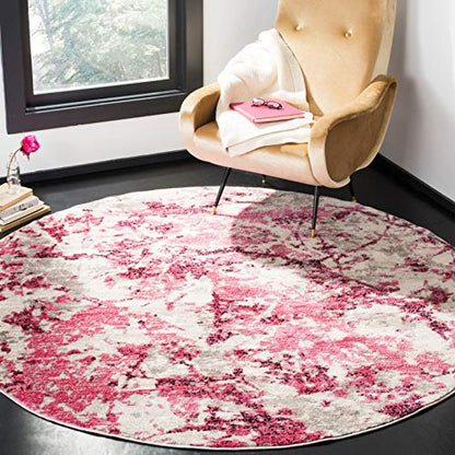 SAFAVIEH Skyler Collection 4' Round Blue/Ivory SKY186M Modern Abstract Non-Shedding Dining Room Entryway Foyer Living Room Bedroom Area Rug