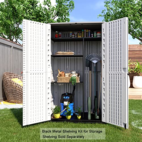 Outdoor Storage Shed Waterproof, Resin Vertical Storage Cabinet Double-Layered, Versatile to Store Patio Furniture, Garden Tools, Pool Accessories,Mower (66 Cu.ft,White)