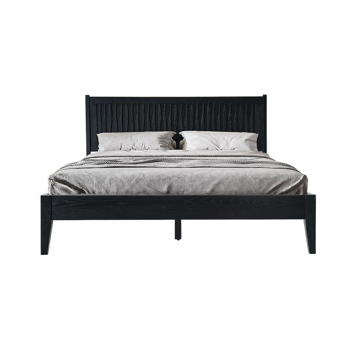 King Size Platform Bed Frame, Solid Wood Bed with Headboard & Footboard