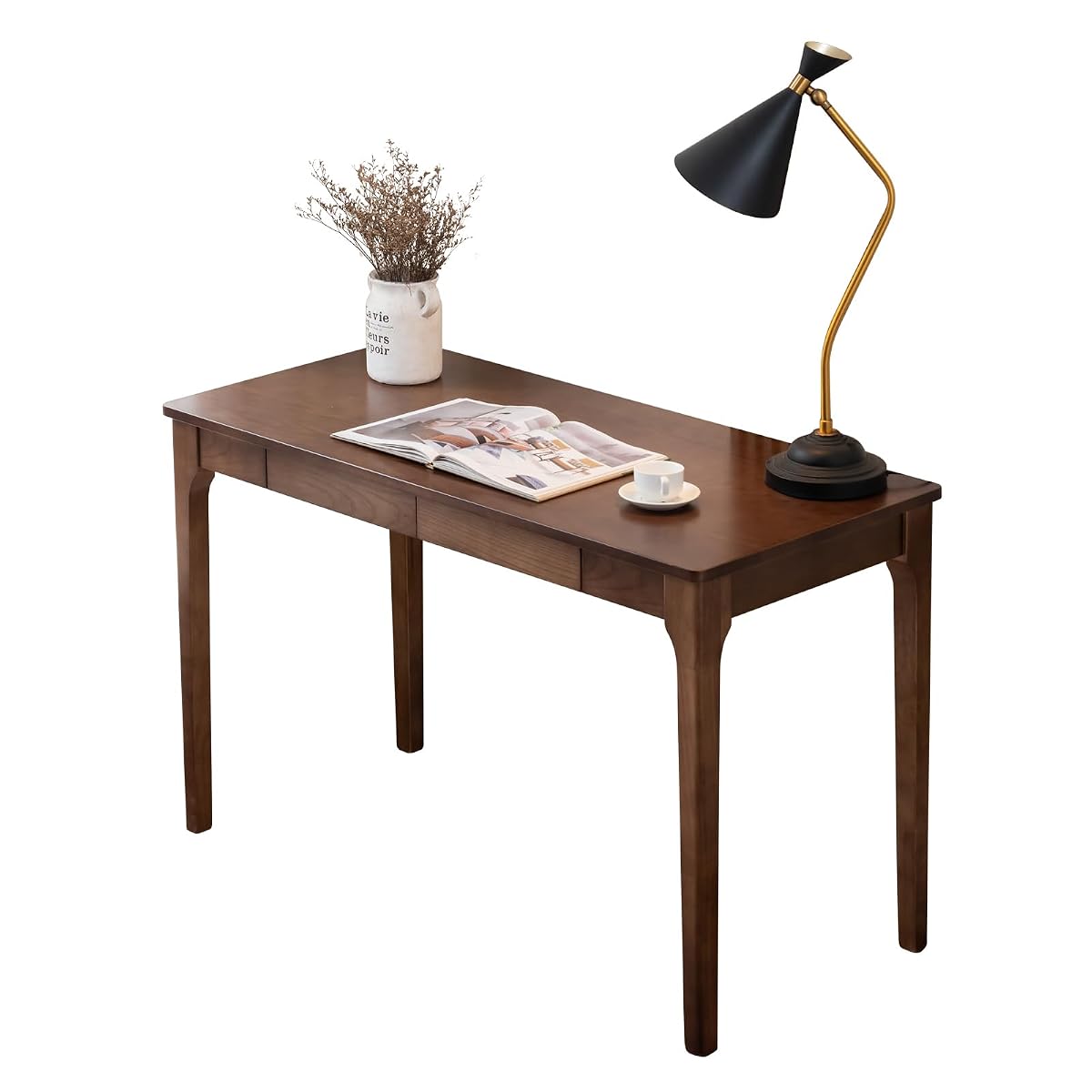 Solid Wood Desk with Drawers, Home Office Desk for Small Spaces