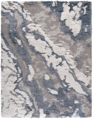 SAFAVIEH Horizon Shag Rug 9'x12', Soft Plush Modern Grey & Blue HZN890G, view 4