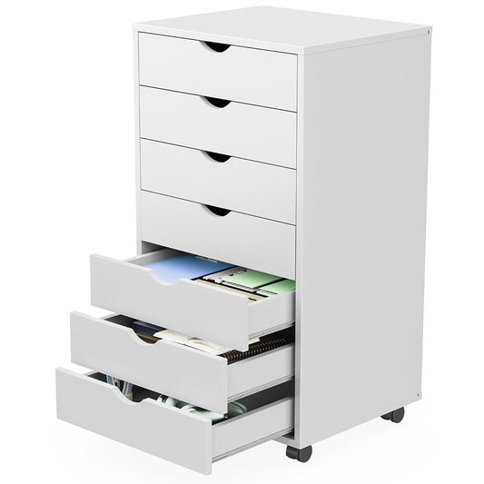 7 Drawer Rolling Storage Cabinet, Wood Under Desk Mobile Dresser with Wheels