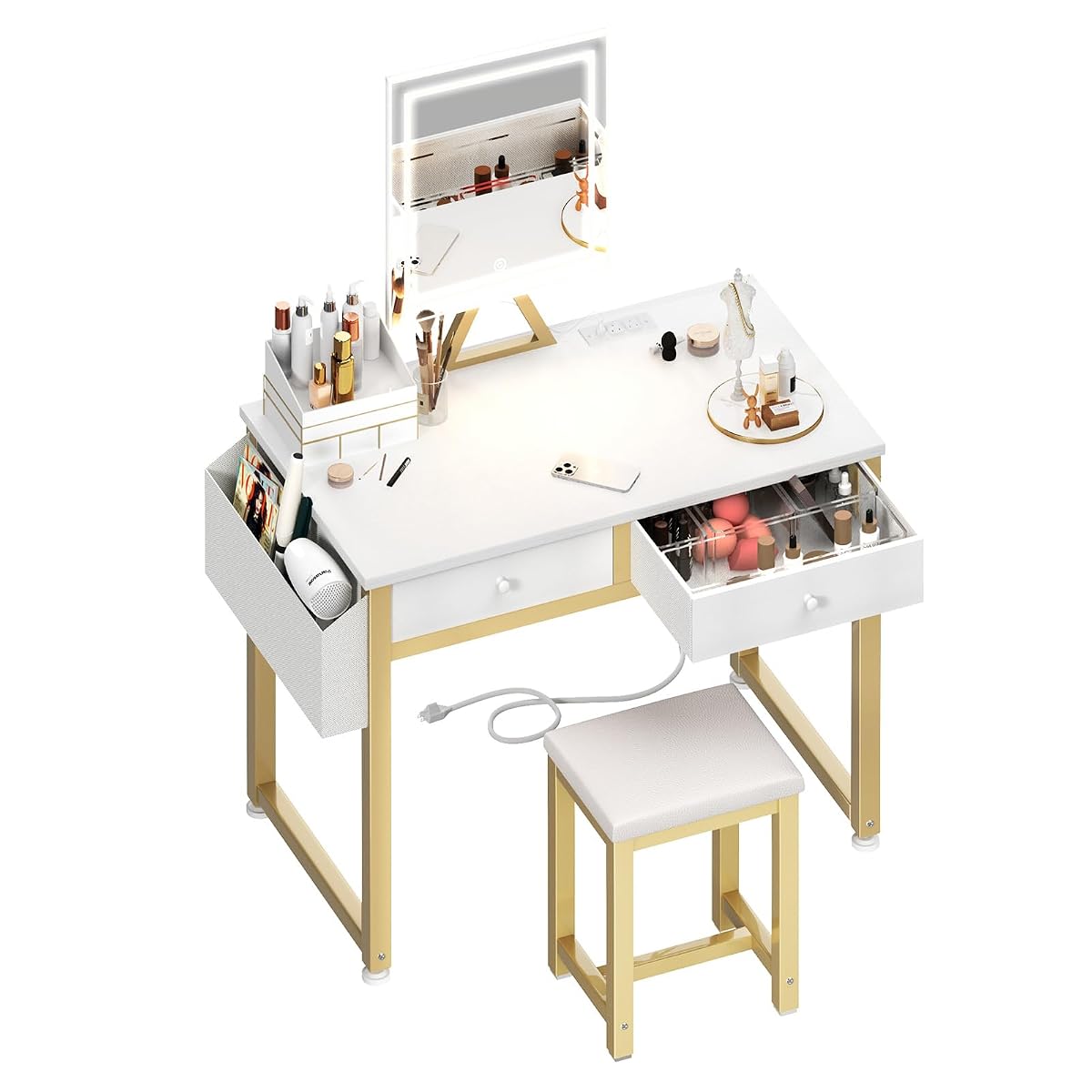 Small Makeup Vanity Desk with Mirror and Light