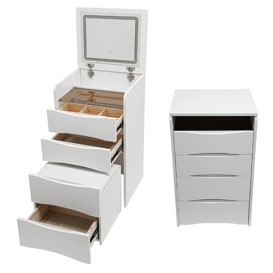 Integrated Vanity with Flip Top Lighted Mirror, 3 in 1 Compact Vanity, Small Dresser Desk Small Makeup Table with 3 Drawers for Girls, Bathroom, Bedroom, Dormitories (White)