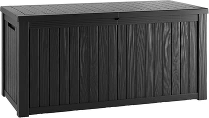 Outdoor Storage Box, 150 Gallon Resin Deck Box Waterproof for Patio Furniture, Garden Tools and Pool Accessories, Lockable UV-Resistant Storage Bin Bench Cabinet for Outside, Black