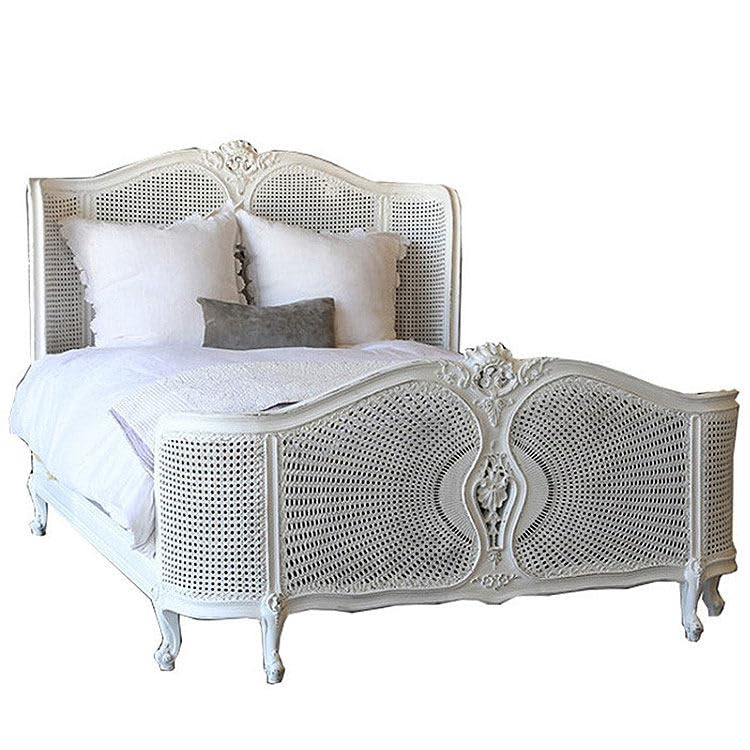 French Country Solid Wood Cane Bed Frame