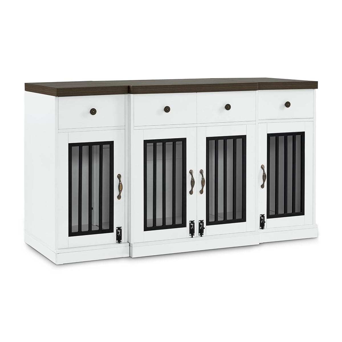 55.5" Wooden Dog Crate Furniture with 4 Drawers 1872 White and Brown