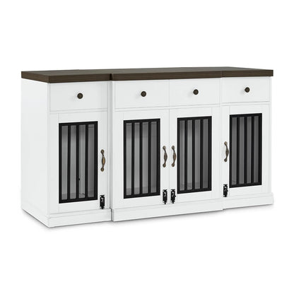 55.5" Wooden Dog Crate Furniture with 4 Drawers 1872 White and Brown